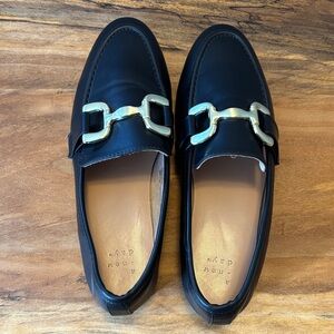 Woman’s Black  Loafers with Gold Bit Hardware 6M